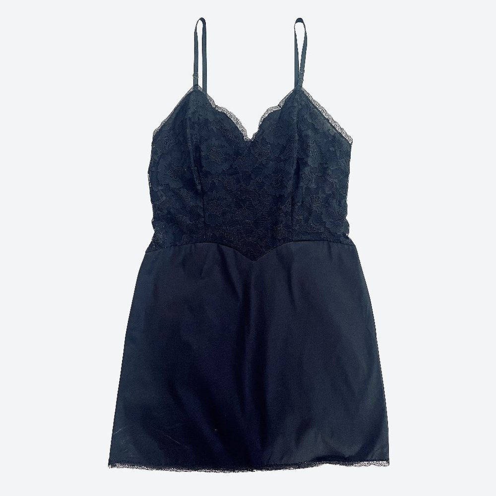 VINTAGE • Vanity Fair black‎ lace slip dress • size 36